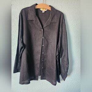 August Max Black Linen Button Down Shirt
